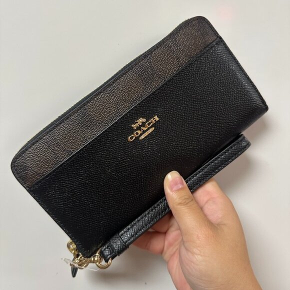 NWT!RARE! Coach F76971 Accordion Zip Wallet With Signature Canvas In Brown/Black - Picture 2 of 11